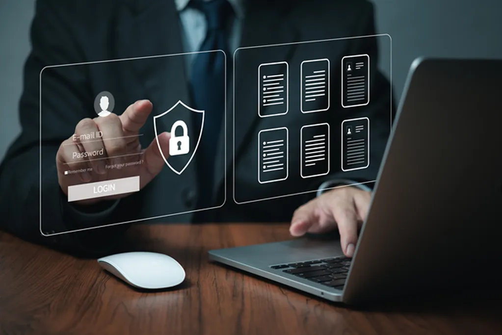 Image showing representation of a man logging into a private account.