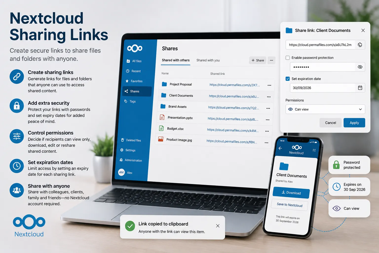Nextcloud sharing links image