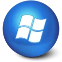 Windows logo on a blue circular background.